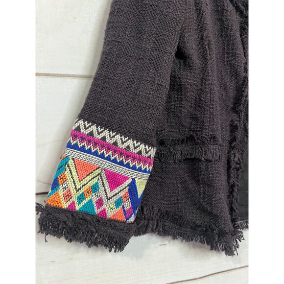Billabong Women's SM 100% Cotton Brown Tribal Color Geometric Fringe Jacket - Picture 7 of 7